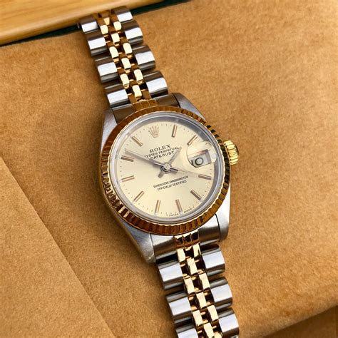 1979 rolex gold champagne dial watch women|Rolex lady Datejust silver bracelet.